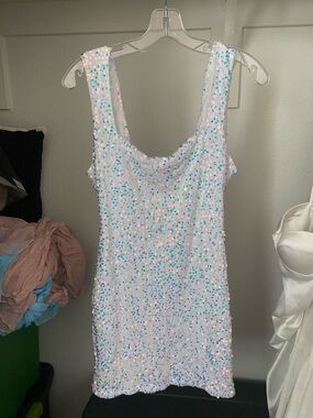 Sequin Mini Dress in Iridescent White
